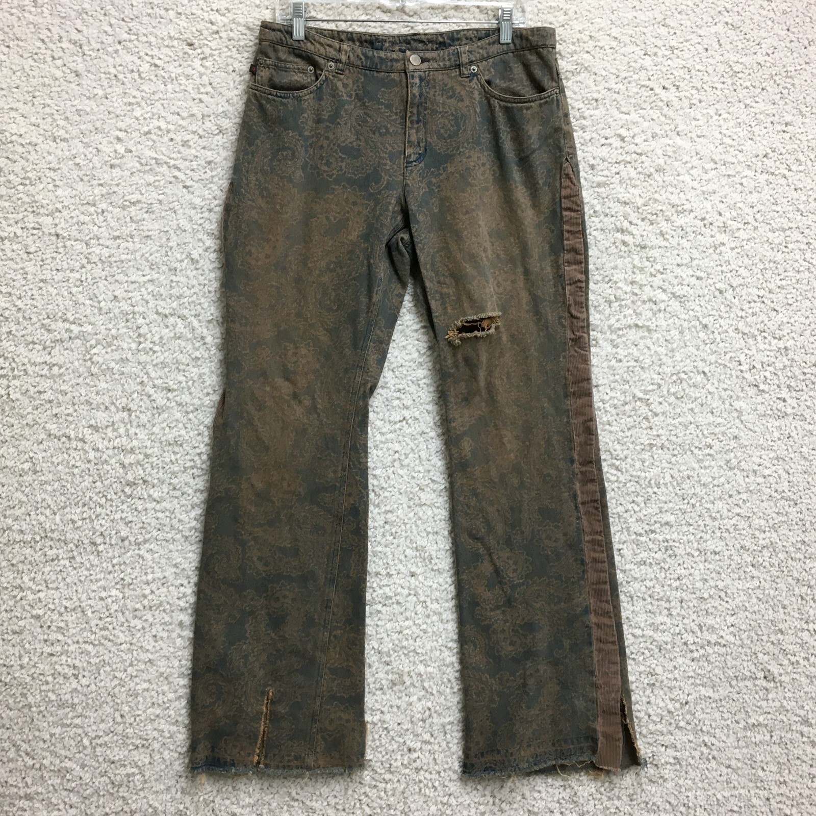 VINTAGE Ralph Lauren Jeans 12 Womens Brown Paisley Bootcut Distressed Denim Y2K