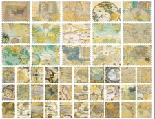 10pcs Bronzing Vintage Map Stamp Stickers- SM/MD Sized-Scrapbook, Journal, DIY