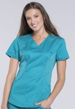 Cherokee Scrubs Womens Small Teal Blue Luxe Sport Mock Wrap Top CK603 TEAV