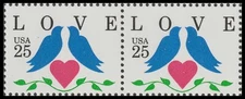 US 2440 Love Birds 25c horz pair MNH 1990