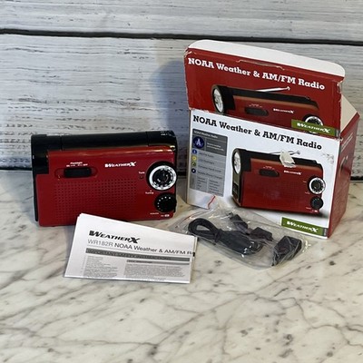 NOAA Weather Band and AM/FM Radio Flashlight Red Weather X WR182R Hand Crank