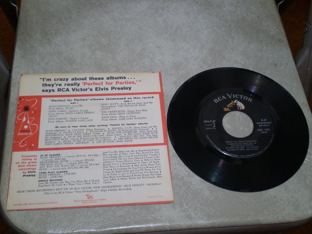 ELVIS PRESLEY PERFECT FOR PARTIES -SMALL PRINT-NO PARALEL LINES EP W/PC 45 RPM