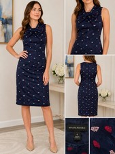 Banana Republic Navy Blue Jacquard Bow Sheath Dress Womens Size 4 Sleeveless