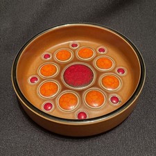 1970er Hornsea Keramik Murama braun Schmuck Schale orange rot runde Intarsien