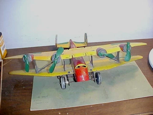 Scarce Vintage  Marx US Mail 4 Engine Biplane For Some Restoration