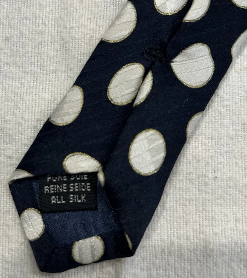 Corbata vintage Fratelli Moda 100 % seda hecha a mano Italia azul marino lunares ancha Foto 3 de 3