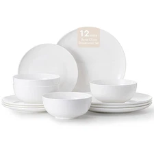 Bone China Dinnerware Sets, 12-Piece Dinnerware Set for 4, Lightweight Durabl...