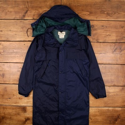 Vintage L.L. Bean Jacke S Herren 90er blau Nylon Mantel mit Kapuze gefüttert Wandern