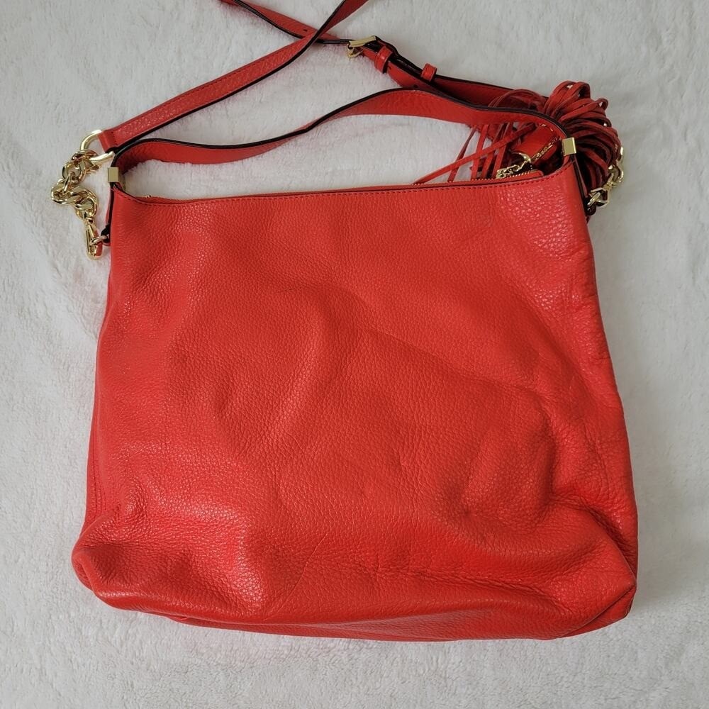 Michael Kors Shoulder Crossbody Bag Soft Pebbled Leather Orange thumbnail 4