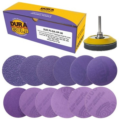 3'' Sanding Discs, 36 Disc Variety Pack - Hook & Loop Sandpaper & Drill Plate