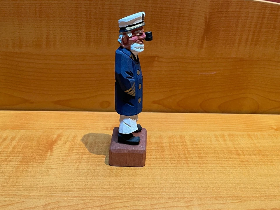 Vintage Hand-Carved Hand-Painted Wooden Sea Captain w/Pipe Nautical - Image 4 of 4