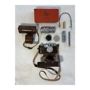 Leica iiif camera (CLA’d) w/ Lenses, Leather Cases & Strap, Caps, Leitz Box