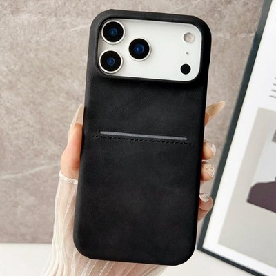iPhone 17 Sheepskin Texture Case - Card Slot Protective Skin Feel Cover