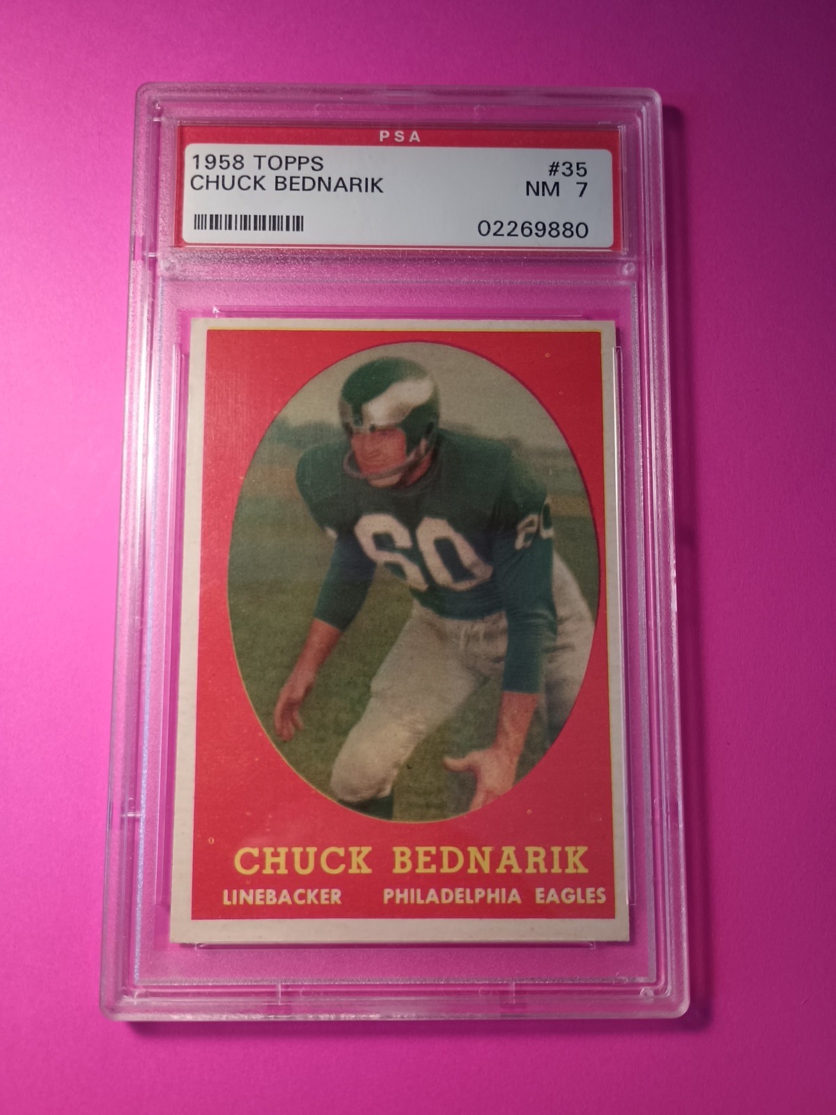 1958 TOPPS #35 CHUCK BEDNARIK EAGLES HOF PSA 7