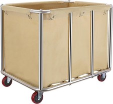 400L Commercial Laundry Cart with Wheels | Heavy Duty Steel Frame Beige Hamper
