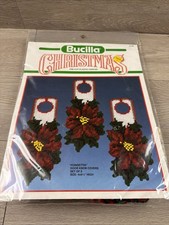 Bucilla Christmas Poinsettia Stitchery Door Knob Covers Kit Set Of 3 61106 NIP
