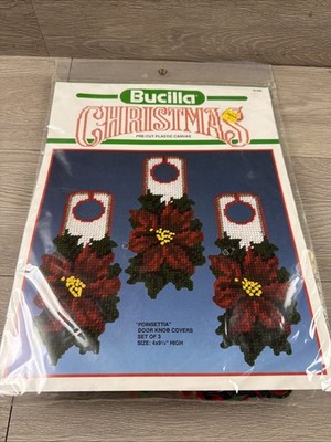 Bucilla Christmas Poinsettia Stitchery Door Knob Covers Kit Set Of 3 61106 NIP