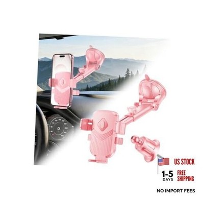 Car Phone Holder, 360° Adjustable Strongest Suction Vehicle Windshield Pink