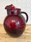 Vintage MCM Anchor Hocking Royal Ruby Red Glass Large Ball Ice Lip Pitcher 3 Qts