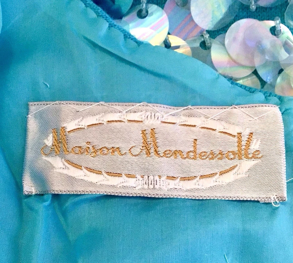 Vtg 60’s  Maison Mendessolle Sz Lg Sequined Top w/Blue Paillettes Hong Kong EVC - Image 2 of 4