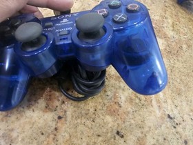 Sony PlayStation 2 PS2 Ocean Blue Clear Controller DualShock OEM SCPH-10010 Read
