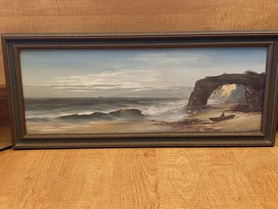 Original John Sykes(1859-1934) ''Natural Sea Arch''Oil Board Seascape Art Painting