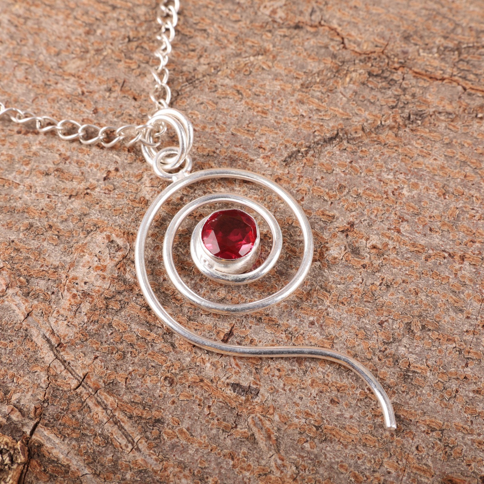 Heart Chakra Natural Pink Tourmaline Daughter Engagement Boho Pendant 925 Silver