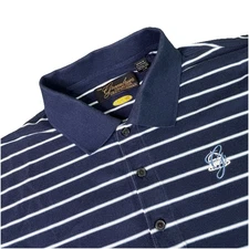 Greg Norman Polo Shirt Mens Large Blue Striped  Greenbrier Resort Golf Play Dry