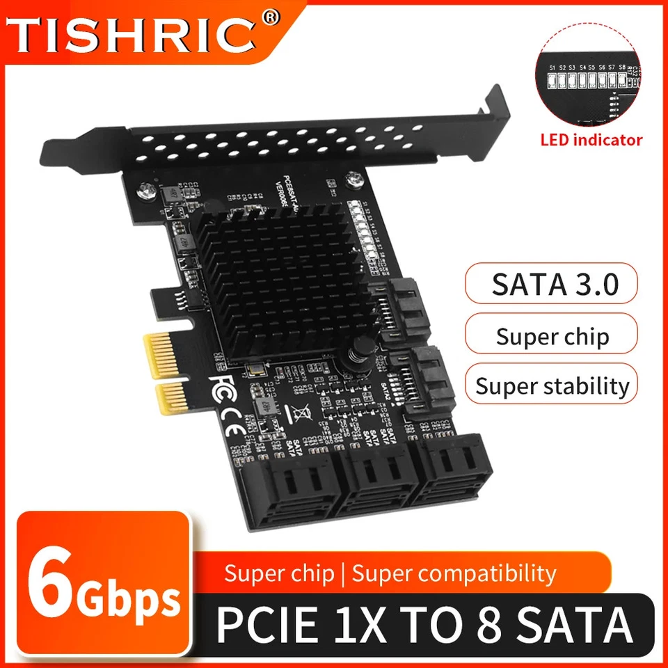 SATA 3.0 PCIe Controller Multiplier Expansion 2 4 8 10 Ports Add-On Riser 6Gbps - Image 3 of 4