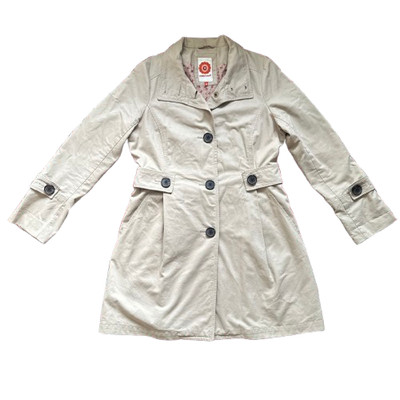 White Stuff Trench Coat Womens Beige Size UK 14 X-Large Cotton Plaid Lining VGC.