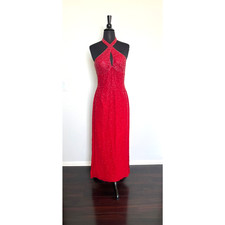 Vintage SCALA Red Gown M Sequin Side Slits Formal Wedding Guest