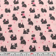 Dark Gray Scotties on Pink Michael Miller Cotton Fabric HALF YARD Remnant