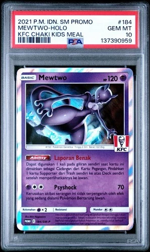 2021 POKEMON INDONESIAN SM PROMO KFC CHAKI KIDS MEAL #184 MEWTWO-HOLO PSA 10