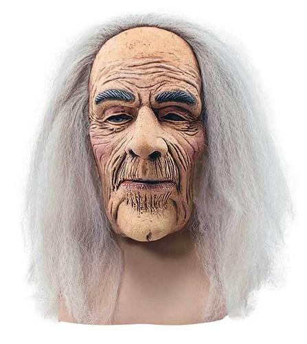 mens old man wizard latex mask & grey hair halloween fancy dress