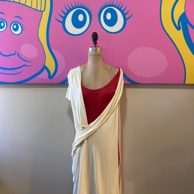 Moschino Cruise Me Baby Red White Jersey Grecian Dress Long