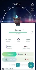 Pokémon - Shiny Zorua - P T C - 80k stardust - Please see description