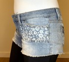 Rue 21 1 / 2 Blue Pinstripe Floral Cutoff Frayed Distressed Stretch Denim Shorts — photo 2