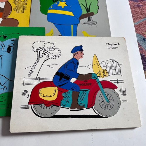 Huge Lot 11 VTG Playskool Wooden Picture Puzzles Farmer Animals Police Toys VGC - Picture 7 of 12