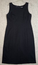 Eileen Fisher Black Ponte Knit Asymmetric Neck Stretch Sheath Dress Size 8