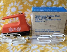 Vintage Funky Orange Westinghouse Portable Handheld Blender Mixer HM02BL w/ BOX
