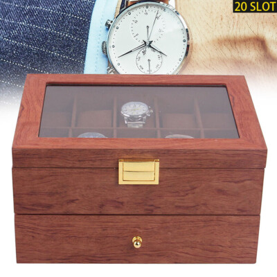 20 Slots Uhrenbox Holz Uhrenkoffer Vitrine Watch Display Case Aufbewahrungsbox