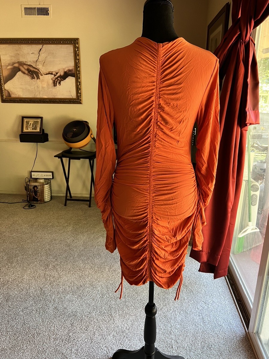 orange zip dress $150 A.L.C. Women's Orange Nolan Zip Ruched Mock Neck Mini Dress Size Large