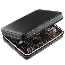 8-Slot PU Leather Watch Box Organizer with Zipper for Travel Display