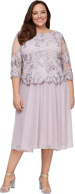 Alex Evenings Dress Tea Length Lace Embroidered Plus Women sz 24 W NEW NWT AE6