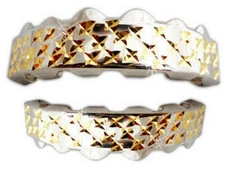 Hip Hop Two Tone Gold Silver Mouth Teeth Grillz Set Diamond Cut Design 1