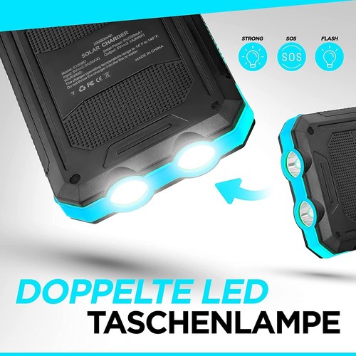 30000mAh Solar Power Bank Charger Ladegerät Externer Batterie+LED 2 USB Akku DE - Bild 7 von 20