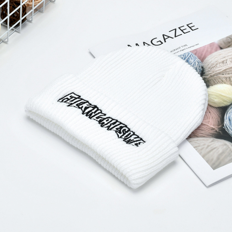 FUCKNG Embroidered Black Ribbed Beanie Hat Warm Knit Ski Cap for Men Winter-image