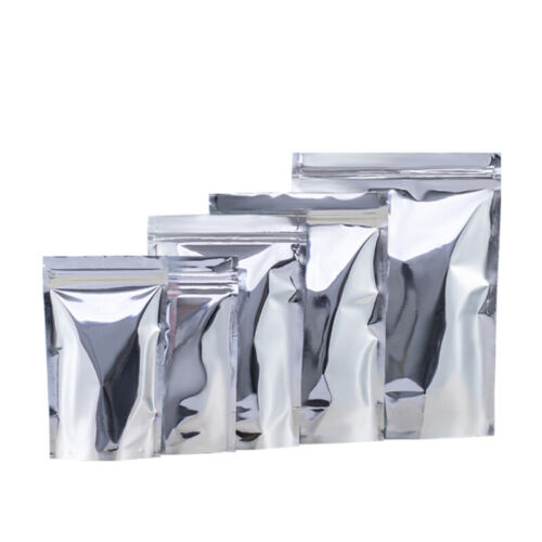 100 New Stand up Mylar Aluminium Zip Grip Foil Bags Sachets Heat Seal Food Grade - Picture 1 of 4