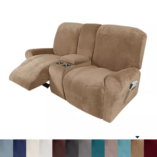 2-Sitzer Stretch Liegesofa Bezug Samt Schonbezug mit Getränkehalter Mittelkonsole - Bild 72 von 104