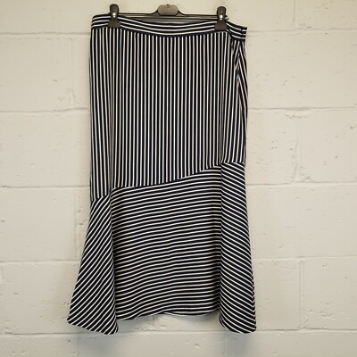 Jaeger Skirt A-Line Knee Length BNWT UK 18 BLue Lyocell Striped RRP £125